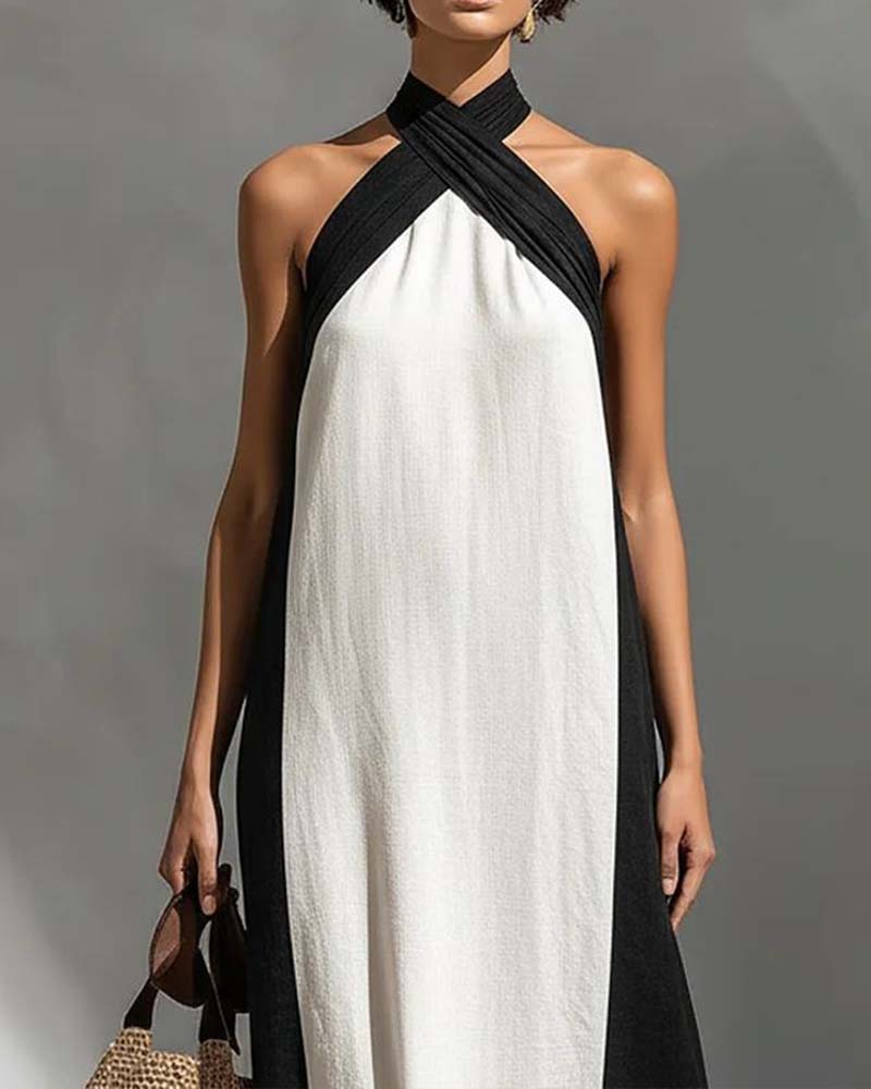 Kjole Kors Hals Kontrastfarge Chic