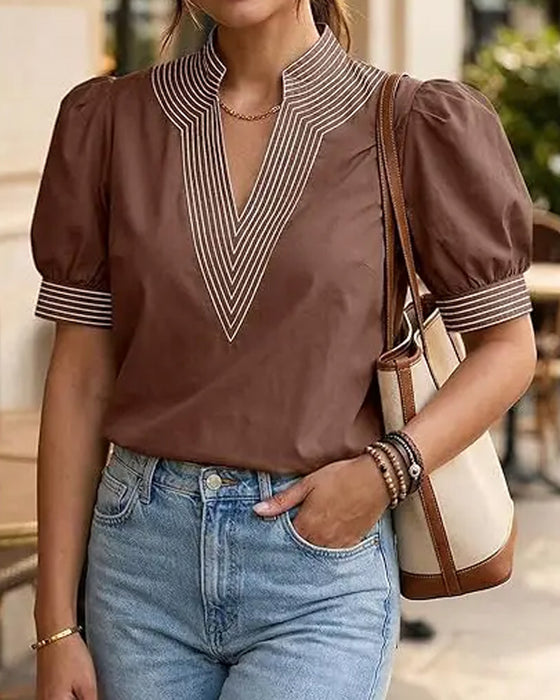 Bluse V-Hals Boble Erme Stripet