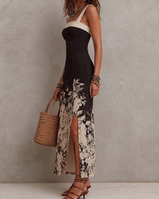 Kjole Blekk Vask Kamisol Bodycon Slit