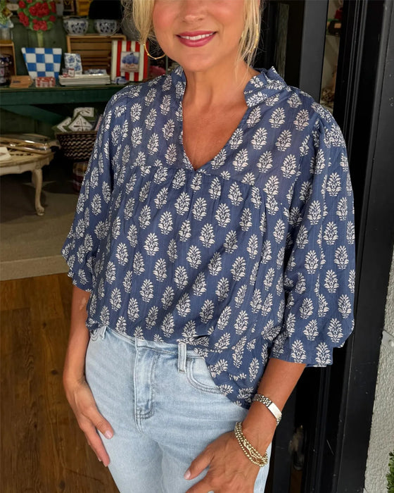 Bluse Trekvart Erme Trykt Avslappet