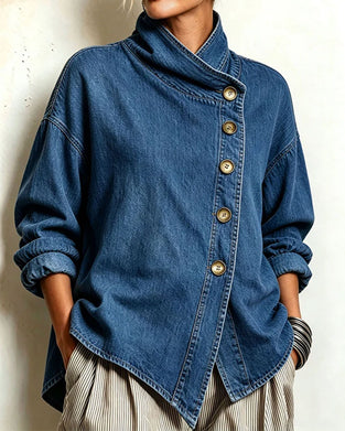 Kåpe Diagonal Knapp Ståkrage Denim
