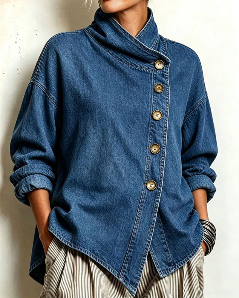 Kåpe Diagonal Knapp Ståkrage Denim