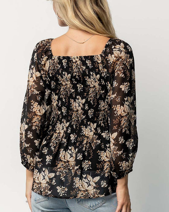 Bluse Blomstret Firkantet Hals Midjesittende