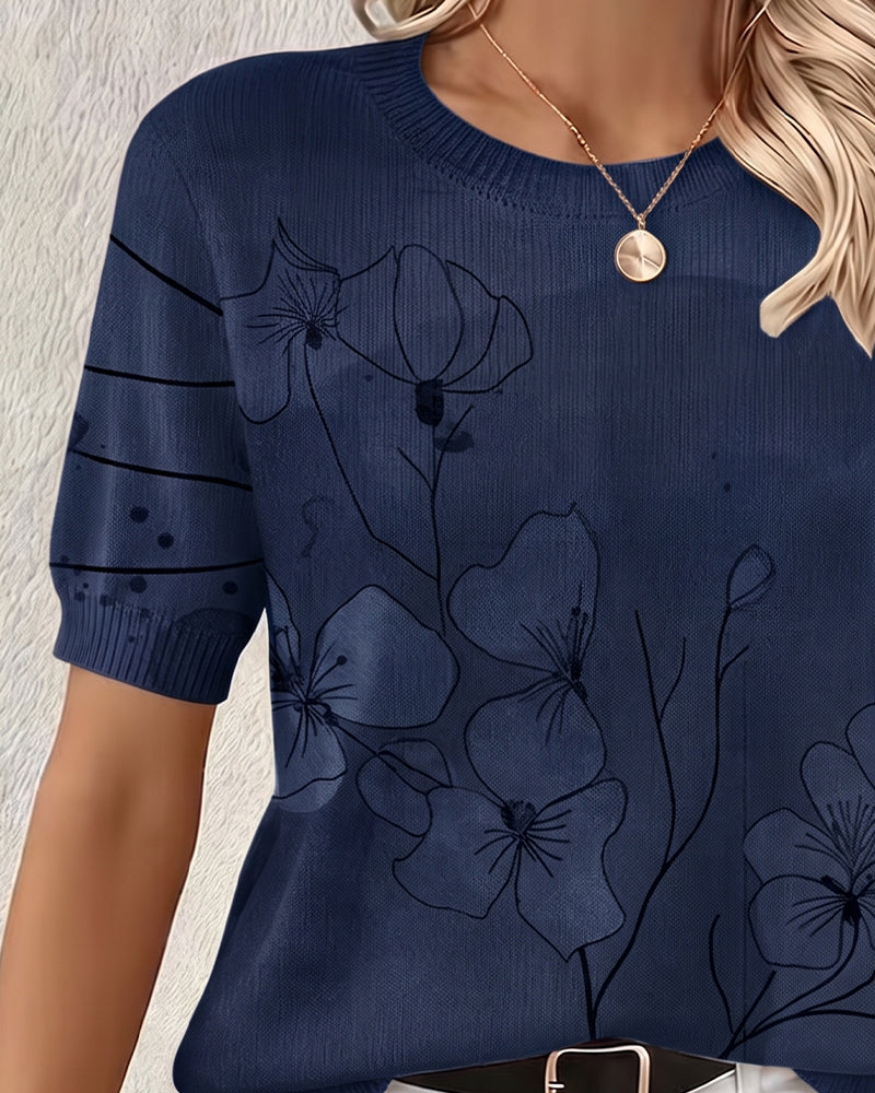 Genser Trykt Kortermet Rund Hals Pullover