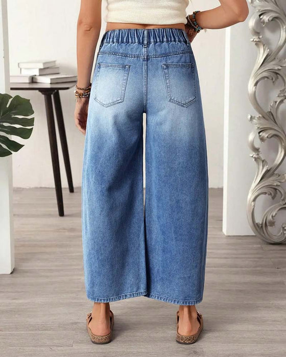 Jeans Denim Elastisk Midje Vida Ben Croppet