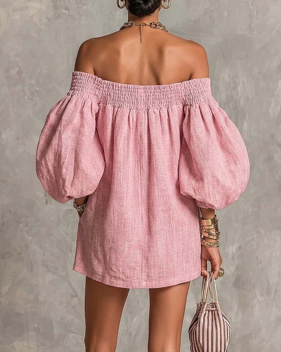Kjole Bandeau Elastisk Puffererme