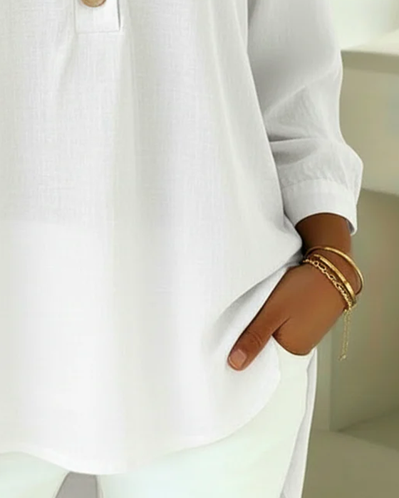 Bluse Pendlerstil Knapp V-Hals