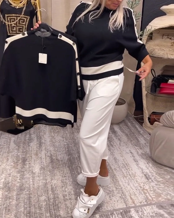 Colorblock genser med knapper