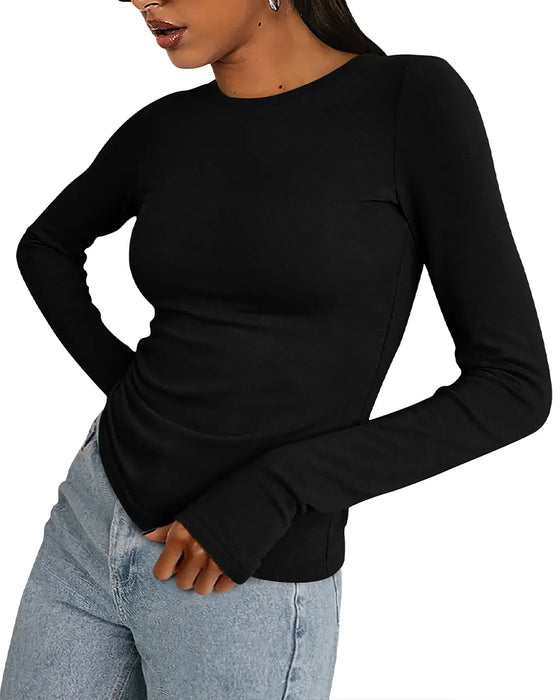 T-Skjorte Rund Hals Slim Fit Lang Erme Solid