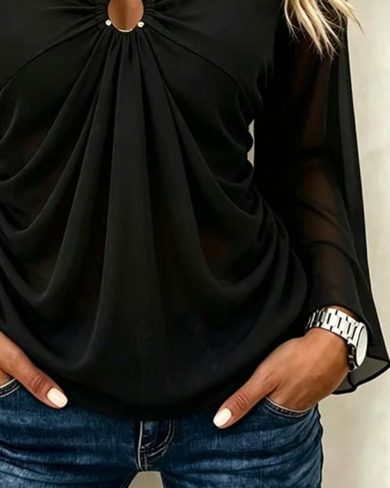 Bluse V-Hals Metall Ring Twist