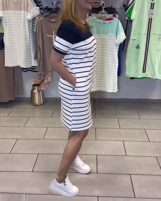 Kjole Rundhals Casual Stripet