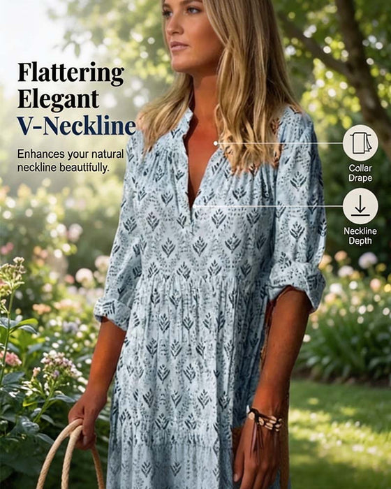 Kjole Vintage V-Hals Blomstret