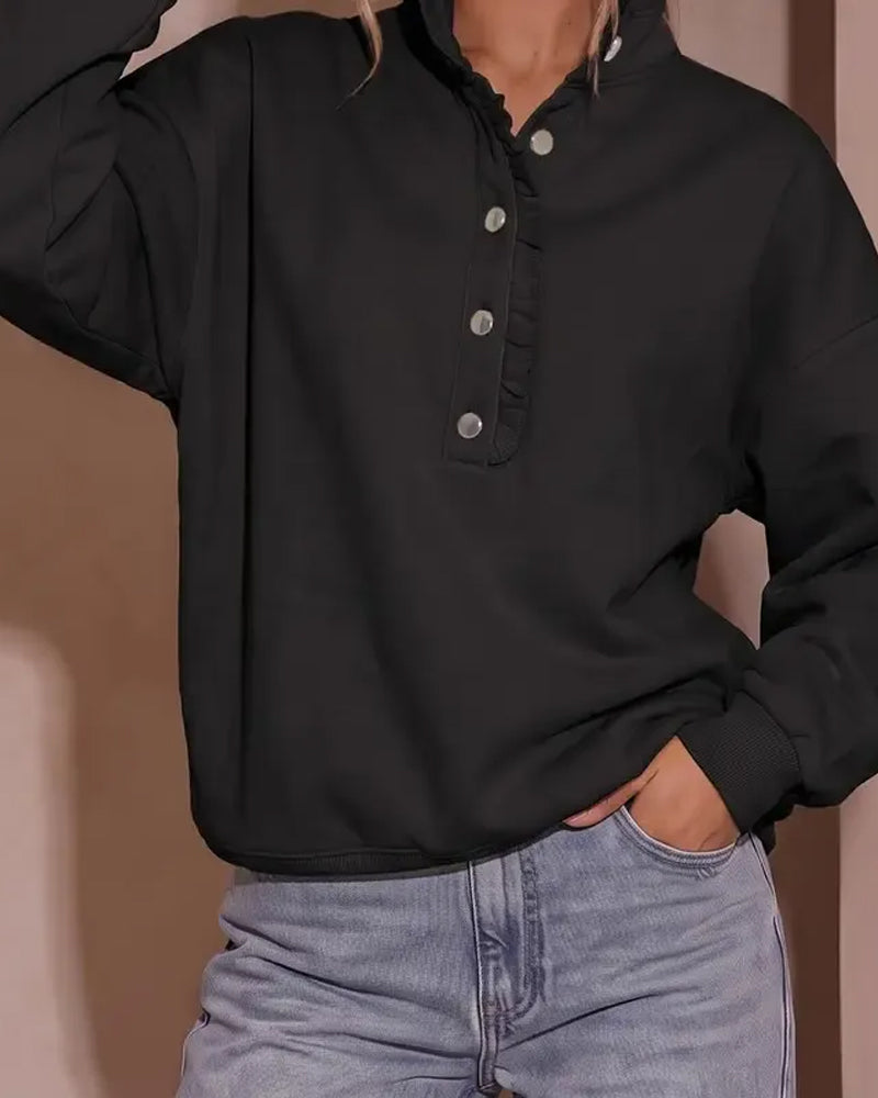 Sweatshirt Rysje Knappet Langermet Løs