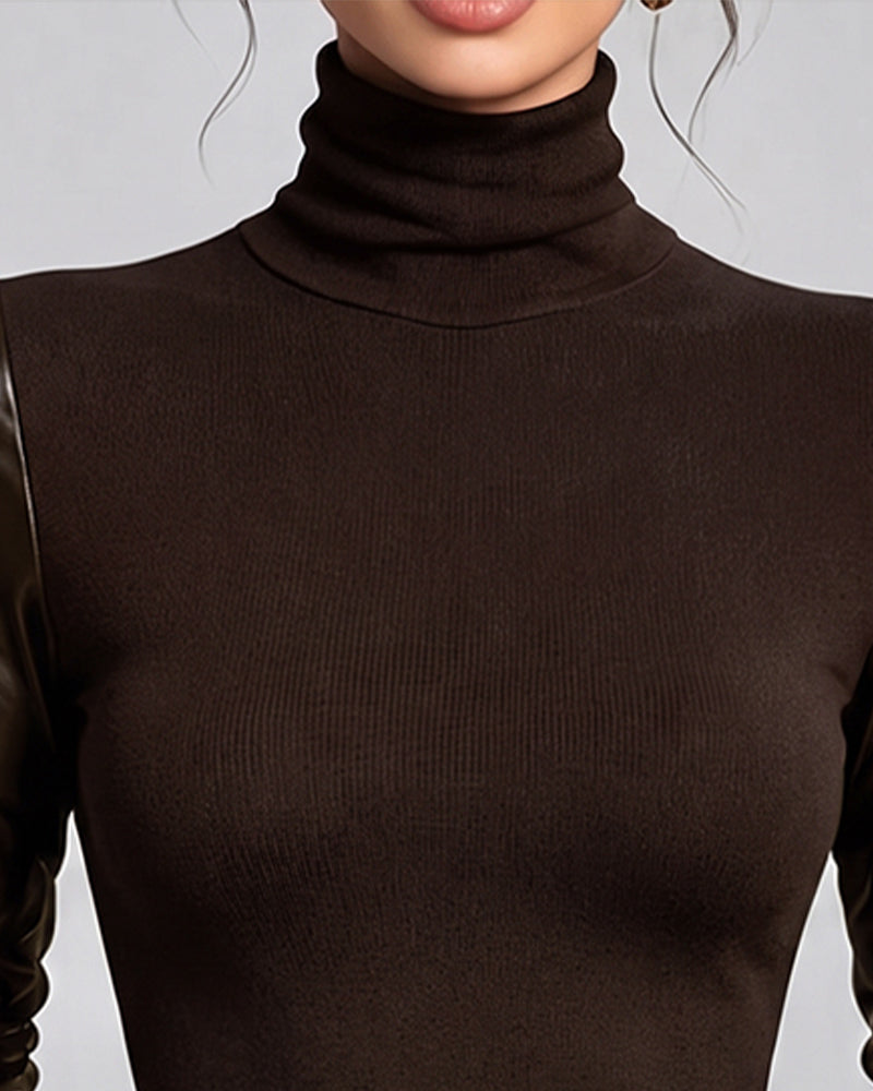 Topp Turtleneck Patchwork Solid