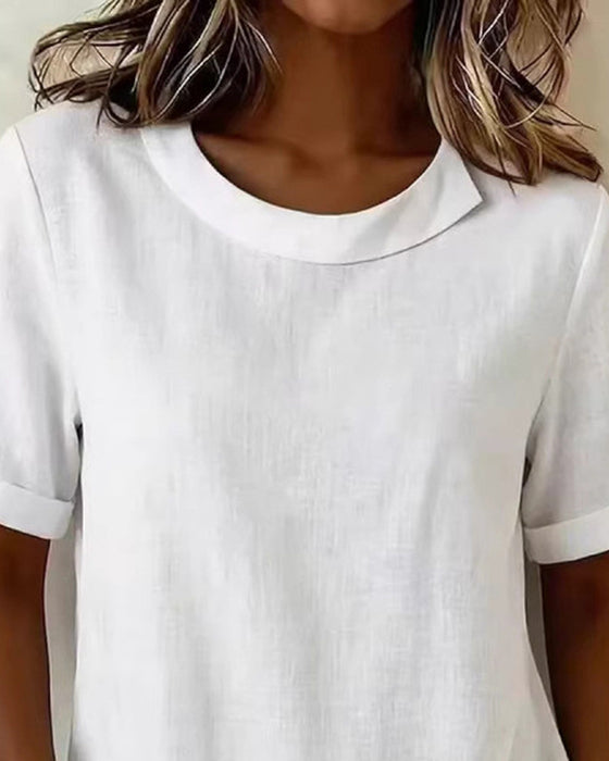 Bluse Kortsermet Uregelmessig Design Halsutringning