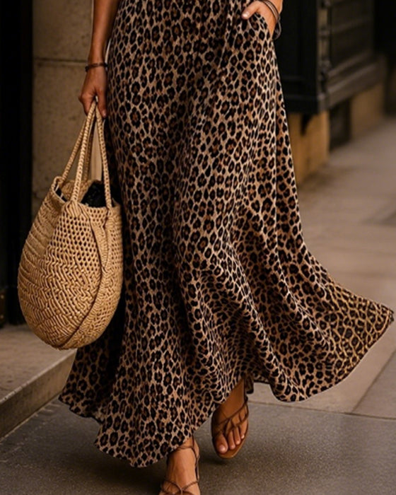 Kjole Firkantet Hals Leopard Mote