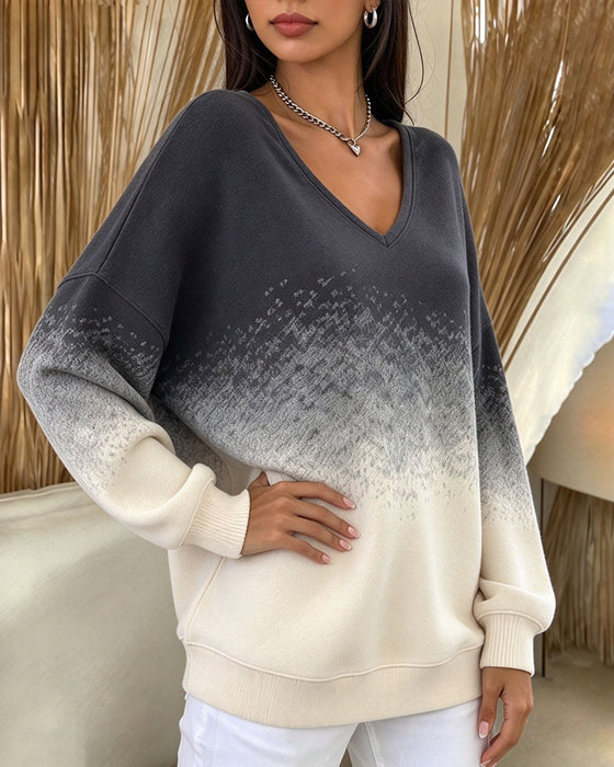 Sweatshirt V-hals Gradient Kontrasterende Løs