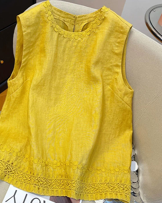 Tank Top Rund Hals Brodert Kant