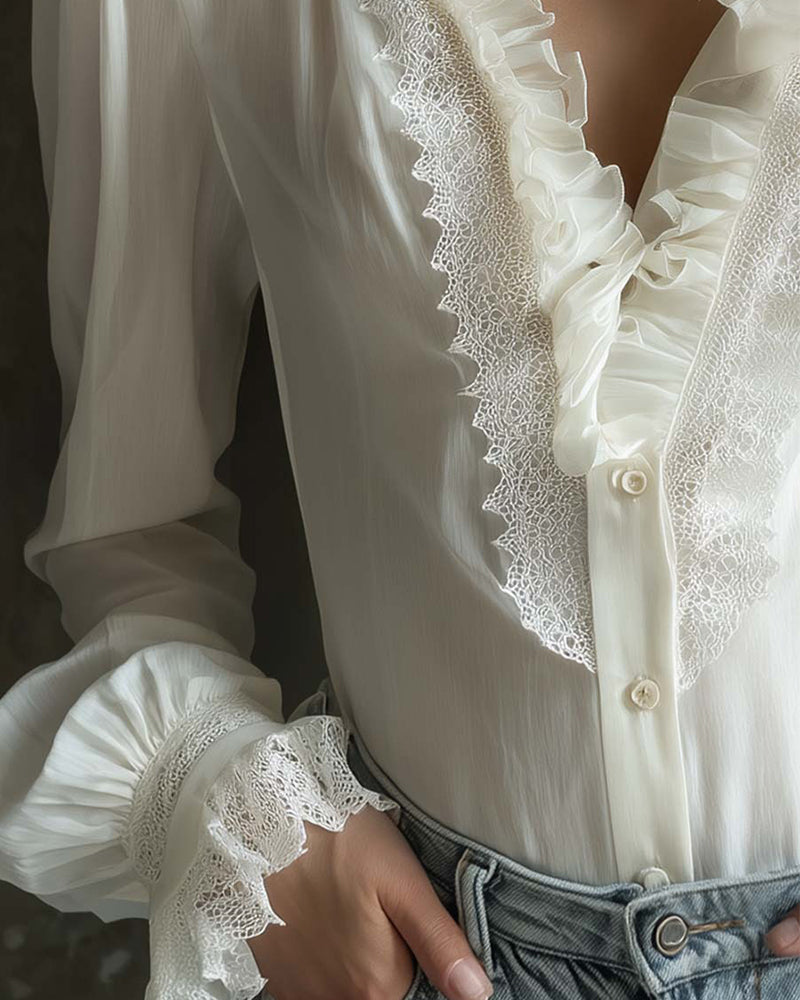 Bluse Ståkrage Knipling Lappeteppe