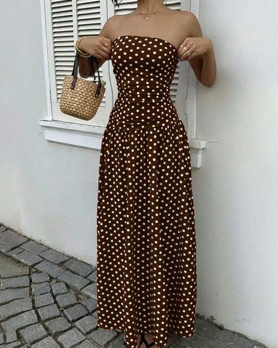 Kjole Prikket Bandeau A-Linje Lang