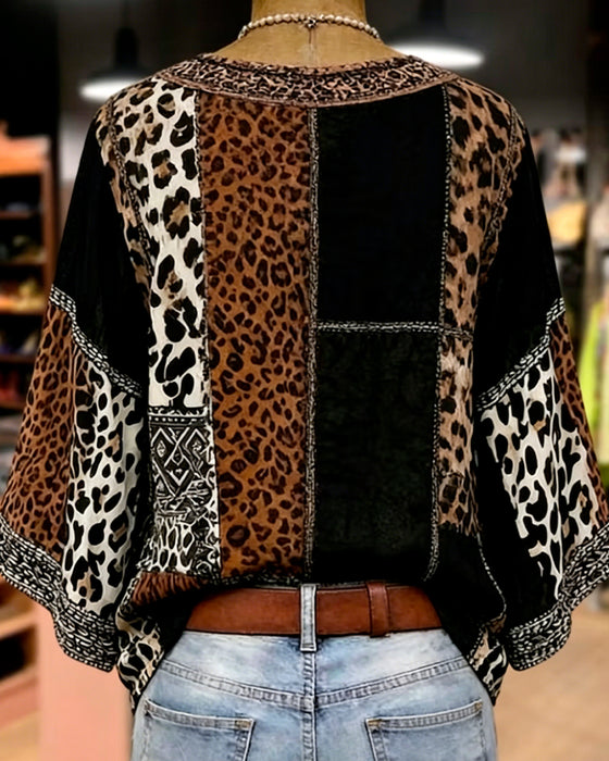 Bluse Leopard Lappeteppe Lykt Erme