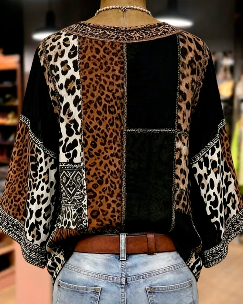 Bluse Leopard Lappeteppe Lykt Erme