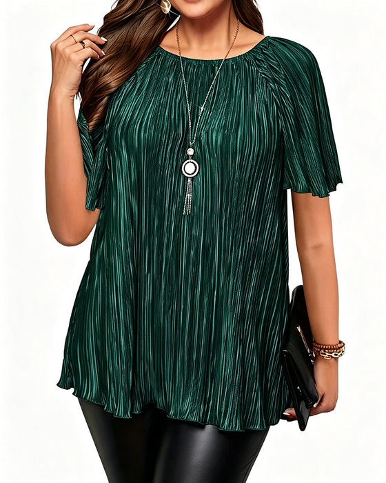 T-Skjorte Plus Size Solid Plissert Kort Erme