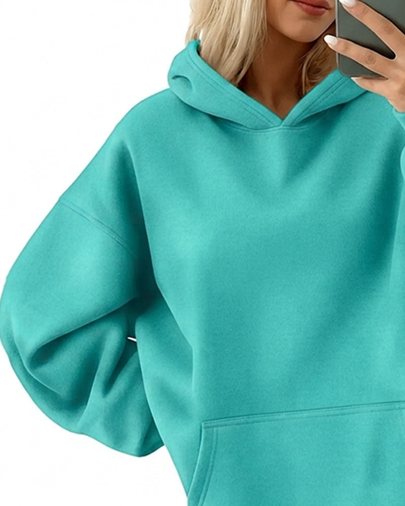Hoodie Hetter Lomme Solid Løs