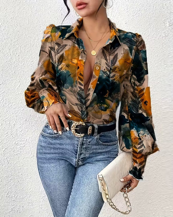 Bluse Rynket Langermet Trykt