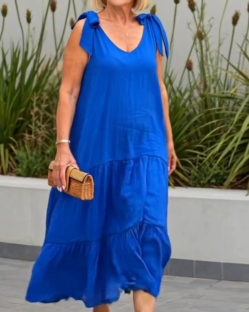 Kjole Knytestropp Ensfarget Mellomlang