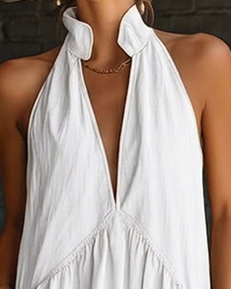 Kjole 100% Bomull Ermløs Ståkrage Ensfarget Maxi