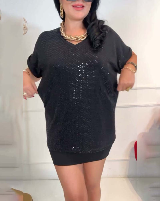Bluse V-hals Paillett Elegant