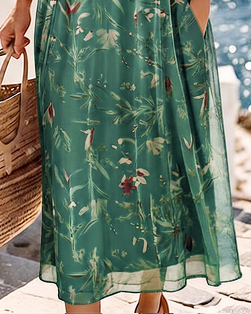 Kjole Blomstret Rund Hals Maxi