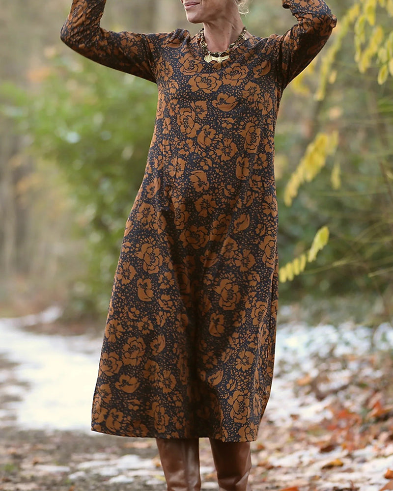 Kjole Blomstermønster Rund Hals Løs Passform