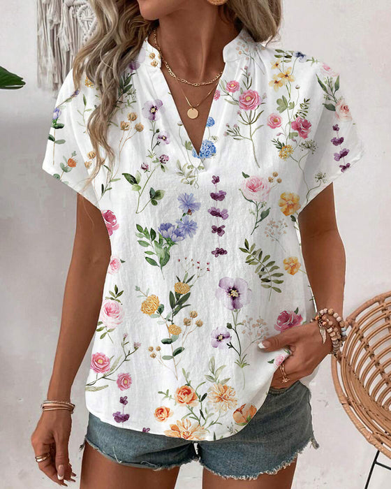 Bluse Blomstertrykk Korteermet