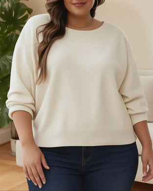 Pullover Rund-Hals Drop-Skulder Ensfarget Løs