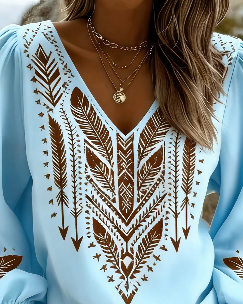 Bluse Pufferm V-Hals Løstsittende