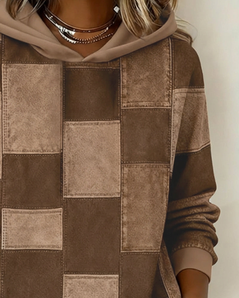 Stilig Rutete Hettegenser Med Lange Ermer