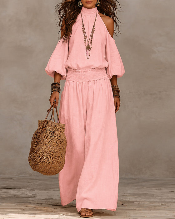 Sett Off-Shoulder Langermet Rynket Bukser