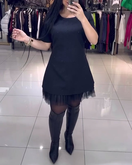 Kjole Med Kortermet Mesh-Skjørt Perlesøm