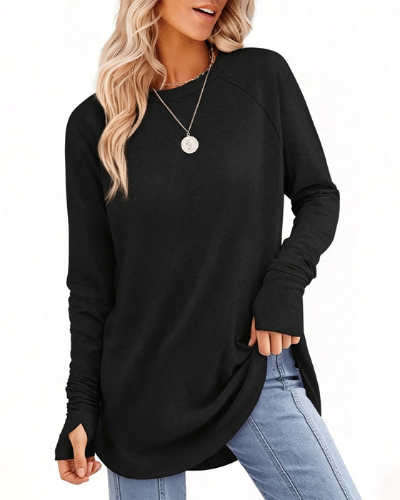 Topp Avslappet Rund Hals Raglan Lang Erme