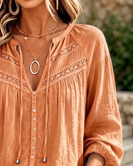 Bluse Casual Hollow Out Blonder