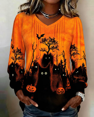 Topp V-Hals Rynket Halloween Langermet