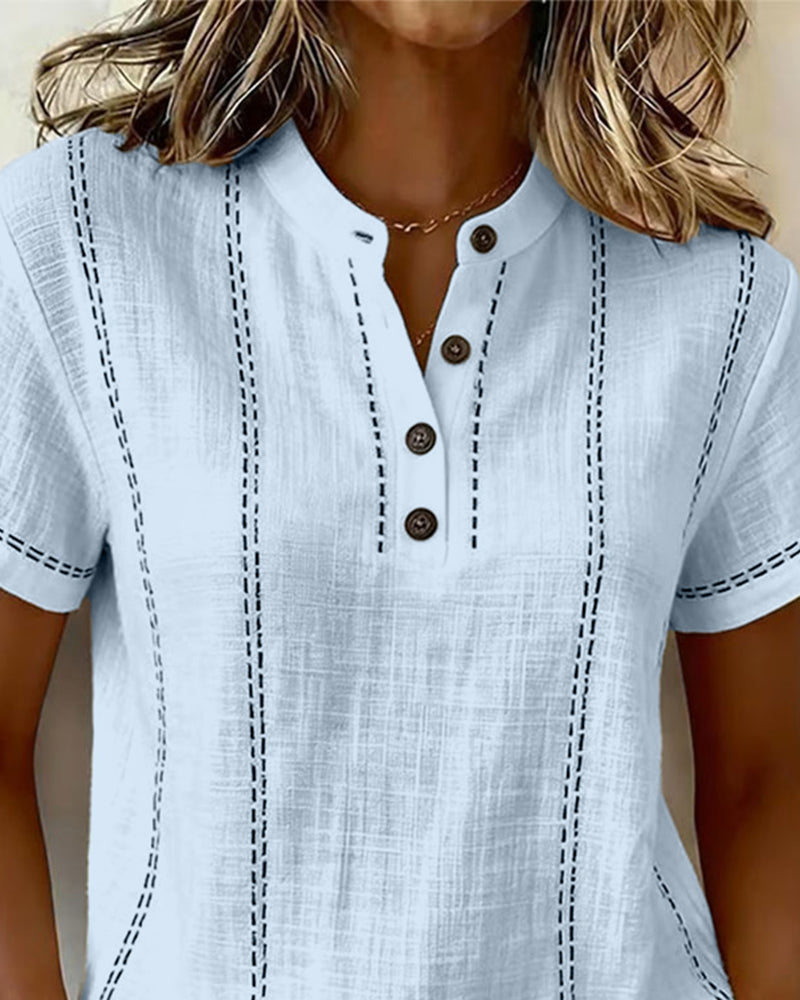 T-Skjorte Mote Uformell Knapp V-Hals