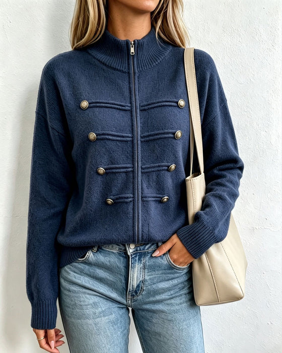 Cardigan Mandarin Krage Mote Glidelås Strikket