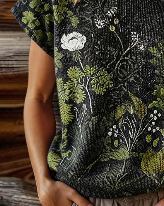 T-Shirt Rundhalset Strikket Trykk Kort