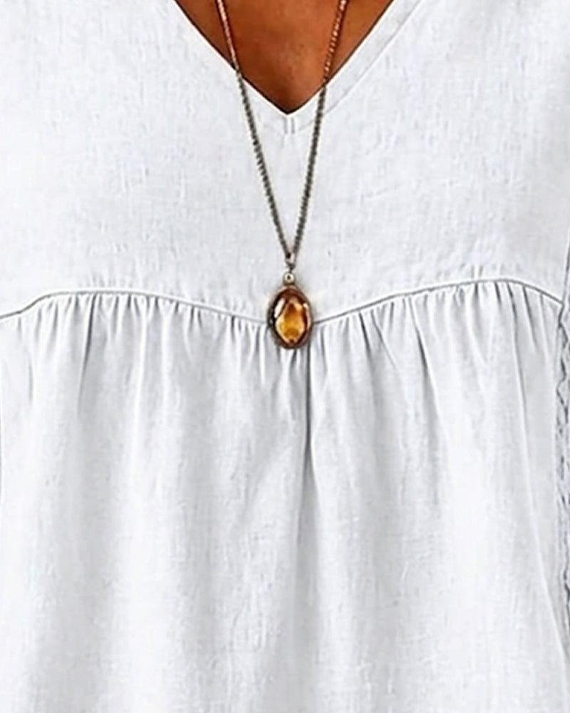 Bluse V-Hals Rynket Kort Erme