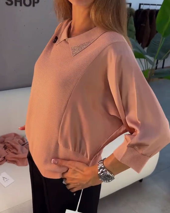 Pullover Jakkeslag Albuelang Erme Strikket Elegant
