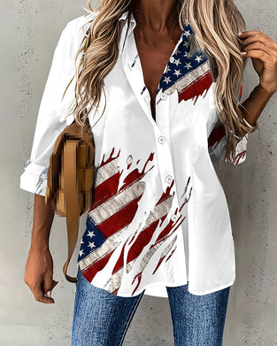 Bluse Flaggtrykk Nedknappet