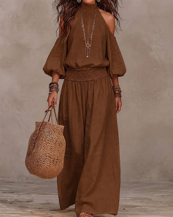 Sett Off-Shoulder Langermet Rynket Bukser